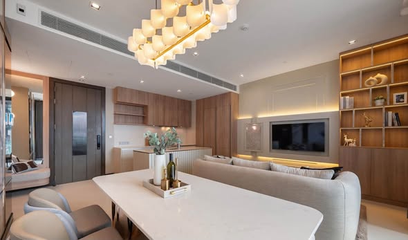 living room and kitchen of Q1 Sukhumvit Condo by Q House