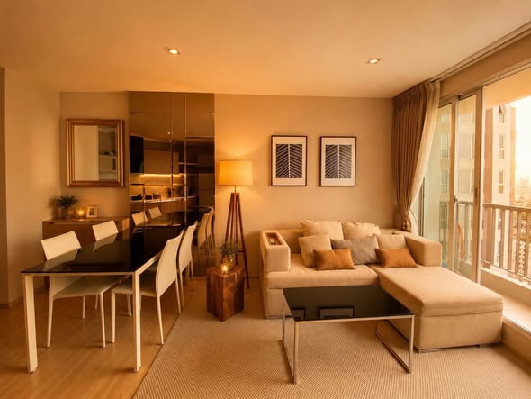 living room and bedroom of RHYTHM Sathorn