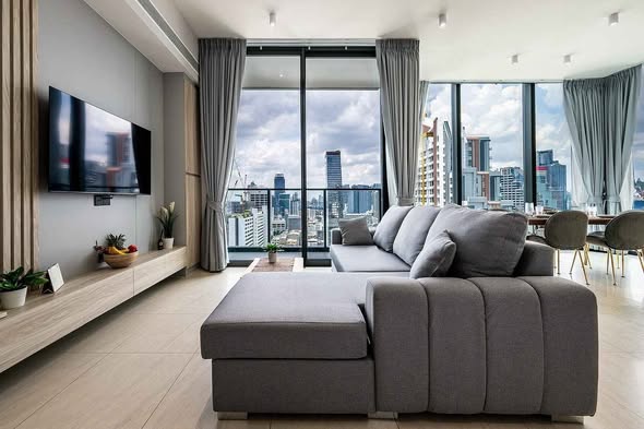 living room and bedroom of Tait Sathorn 12