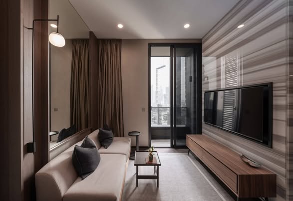 living room and bedroom of THE ESSE Sukhumvit 36