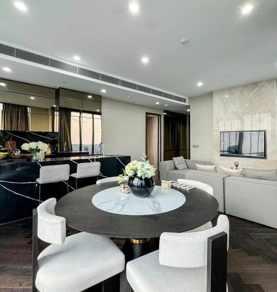 living room and room interior and kitchen of THE ESSE Sukhumvit 36