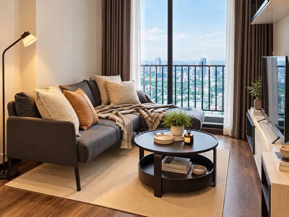 bedroom and living room of The Niche Pride Thong Lo-Phetchaburi
