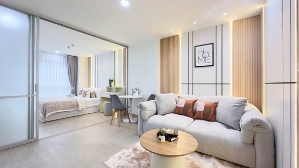 living room and bedroom and room interior of U Delight @ Huai Khwang Station