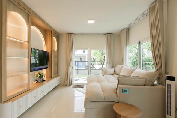 living room and bedroom of Villaggio 3 Srinakarin-Bangna