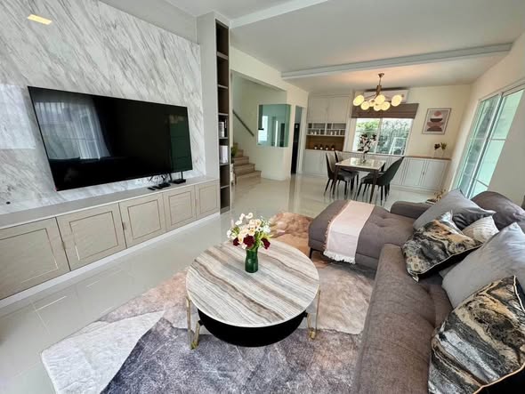 living room and bedroom of Villaggio 3 Srinakarin-Bangna